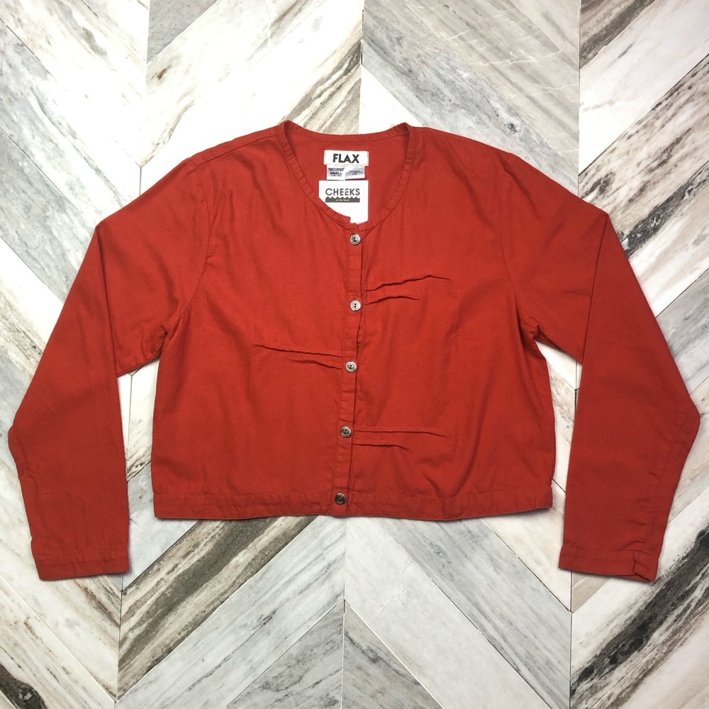 NWT FLAX Cotton Button Down Blouse Small Orange